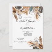 Invitation Boho Bleu Marron Herbe de Pampas Feuilles de Palmi (Devant)