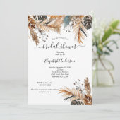 Invitation Boho Bleu Marron Herbe de Pampas Feuilles de Palmi (Debout devant)