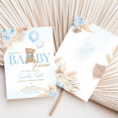 Invitation Boho bleu, on peut attendre Baby shower