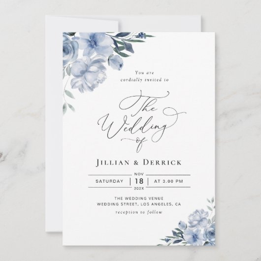 Invitation boho bleu pâle mariage (Devant)