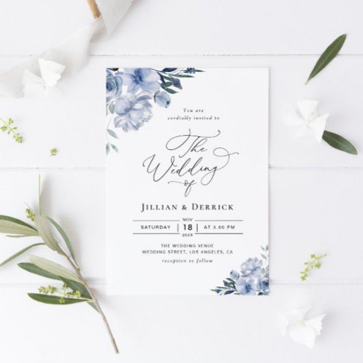 Invitation boho bleu pâle mariage