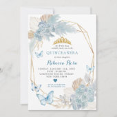 Invitation Boho Bleu Papillon Géométrique Quinceañera (Devant)
