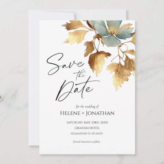 Invitation Boho bleu poussière Mariage Enregistrer La Date In (Devant)