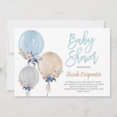 Invitation Boho bleu poussiéreux baby shower ballons garçon (Devant)