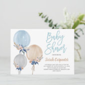 Invitation Boho bleu poussiéreux baby shower ballons garçon (Debout devant)