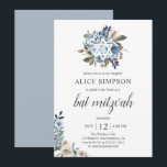 Invitation Boho Bleu Poussiéreux Fleurs Beige Bat Mitzvah<br><div class="desc">Fleurs neutres bleu poussiéreux et beige boho avec feuilles séchées.</div>