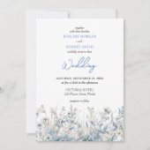 Invitation Boho bleu poussiéreux fleurs sauvages mariage invi (Devant)