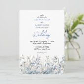 Invitation Boho bleu poussiéreux fleurs sauvages mariage invi (Debout devant)