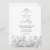 Invitation Boho bleu poussiéreux fleurs sauvages mariage invi (Devant / Derrière)