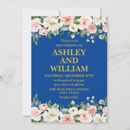 Invitation Boho bleu rose et or Boho Mariage de verdure bohèm (Devant)