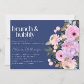 Invitation Boho bleu rose violet Brunch Floral Bubbly Douche (Devant)