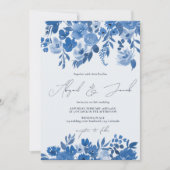Invitation Boho bleu rustique main peint à la mariage floral (Devant)