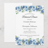Invitation Boho bleu vert aquarelle Floral Rehearer Dîner (Devant / Derrière)