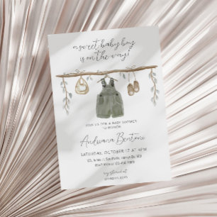 Invitation Boho Bliss Aquarelle Vêtements Baby shower garçon