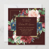 Invitation Boho Bloom | Dark Elegant Roses rouge et bleu (Devant)
