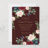 Invitation Boho Bloom | Dark Elegant Roses rouge et bleu (Devant)