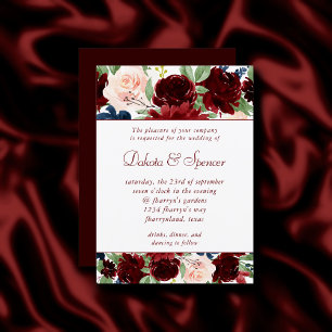 Invitation Boho Bloom   Elegant rouge foncé et marine Garland