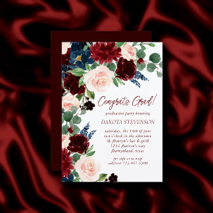Invitation Boho Bloom Élégante Bourgogne et diplôme de mari