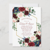 Invitation Boho Bloom | Elégante Bourgogne et douche bleu mar (Devant)