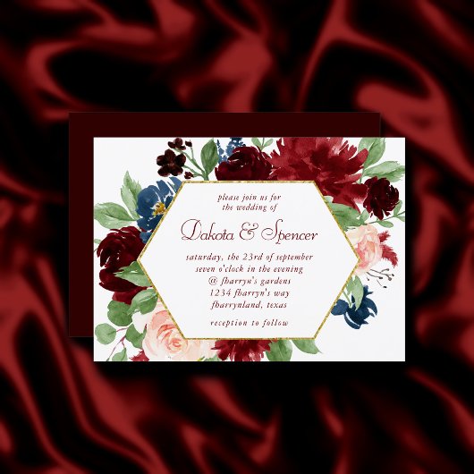 Invitation Boho Bloom | Élégante couronne bordeaux et couronn