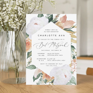 Invitation Boho Blooms Bat mitzvah floral moderne