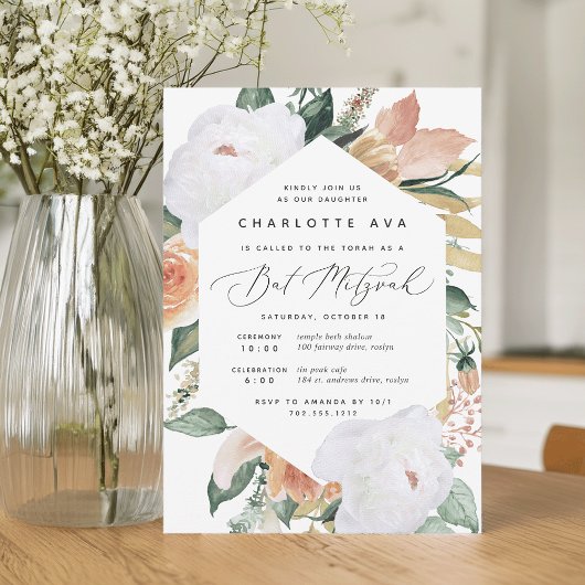 Invitation Boho Blooms | Bat mitzvah floral moderne