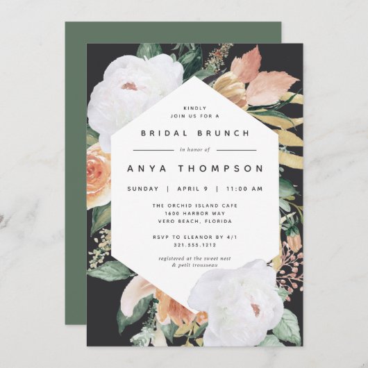 Invitation Boho Blooms | Brunch Fête des mariées florale mode (Devant / Derrière)