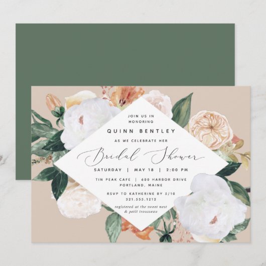 Invitation Boho Blooms | Élégante Fête des mariées florale (Devant / Derrière)