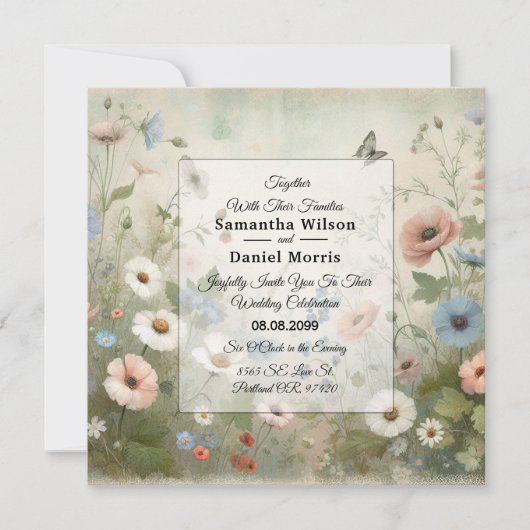 Invitation Boho Blooms et Vintage Vows Mariage (Devant)