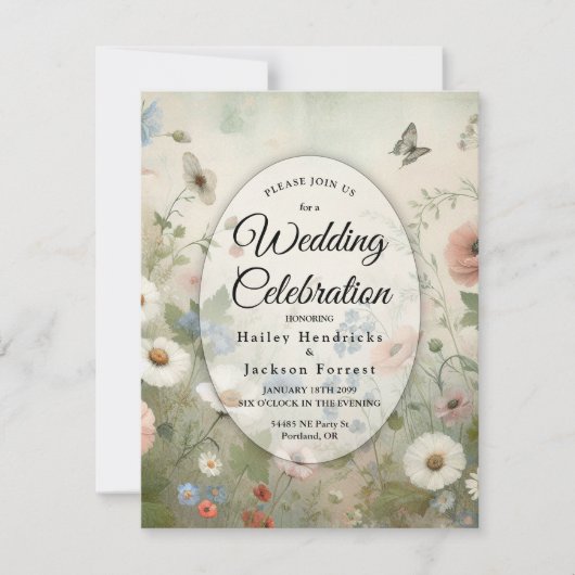 Invitation Boho Blooms et Vintage Vows Mariage (Devant)