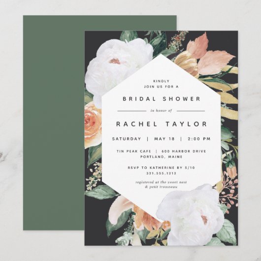 Invitation Boho Blooms | Fête des mariées florale moderne (Devant / Derrière)