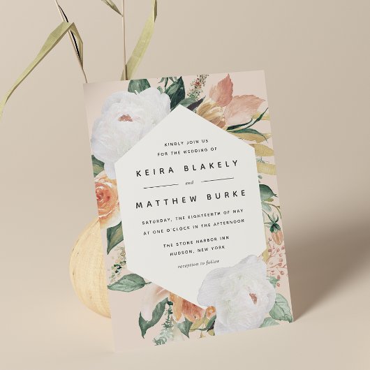 Invitation Boho Blooms | Mariage floral géométrique moderne