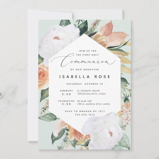 Invitation Boho Blooms | Première communion sainte florale mo (Devant)