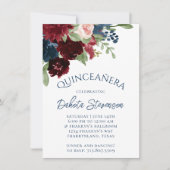 Invitation Boho Blooms | Russe Marine et Bourgogne Anniversai (Devant)