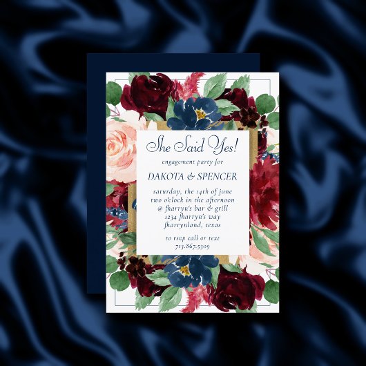 Invitation Boho Blooms | Russe Navy Blue et Burgundy Wreath