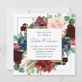 Invitation Boho Blooms | Russe Navy Blue et Burgundy Wreath (Devant)