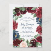 Invitation Boho Blooms | Rustic Navy Bleu et Bourgogne Douche (Devant)
