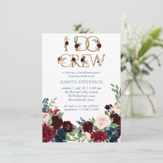 Invitation Boho Blooms | Rustic Navy Blue et Red I Do Crew (Debout devant)