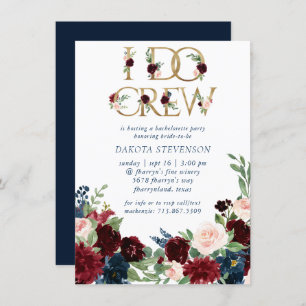 Invitation Boho Blooms   Rustic Navy Blue et Red I Do Crew