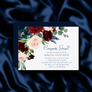 Invitation Boho Blooms Rustic Navy et Bourgogne