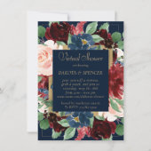 Invitation Boho Blooms | Sombre marine bleu et couronne borde (Devant)