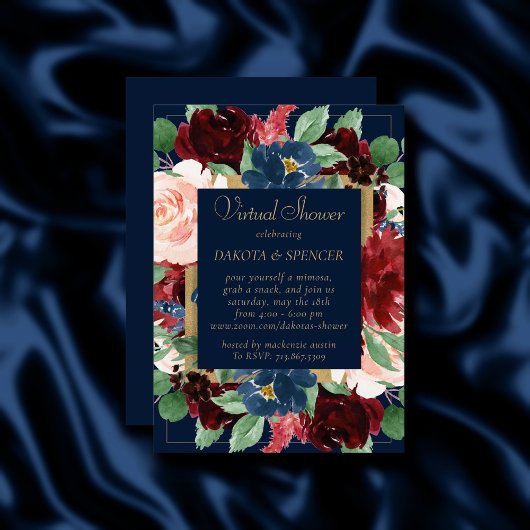 Invitation Boho Blooms | Sombre marine bleu et couronne borde