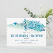 Invitation Boho Blue Aquarelle Floral Bridesservantes Déjeune (Debout devant)