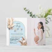 Invitation Boho Blue Arch Pampas Grass Baby Baby shower (Debout devant)