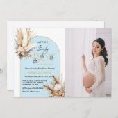 Invitation Boho Blue Arch Pampas Grass Baby Baby shower (Devant / Derrière)