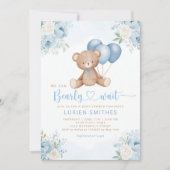 Invitation Boho Blue Bearly Wait Teddy Bear baby shower garço (Devant)