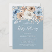 Invitation Boho Blue Bohemian Floral Boys Baby shower (Devant)