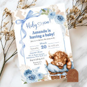 Invitation Boho Blue Bow Highland Cow Baby shower