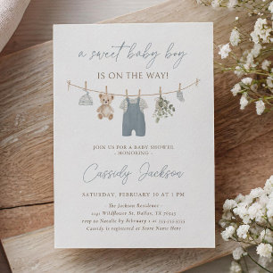 Invitation Boho Blue Boy Baby shower Vêtements bébé