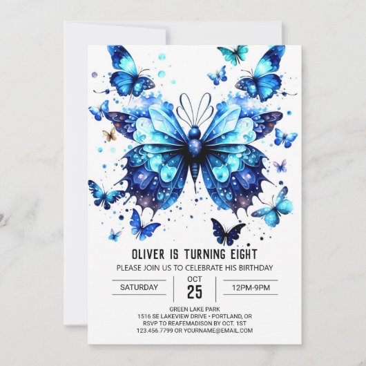 Invitation Boho Blue Butterfly Boy (Devant)